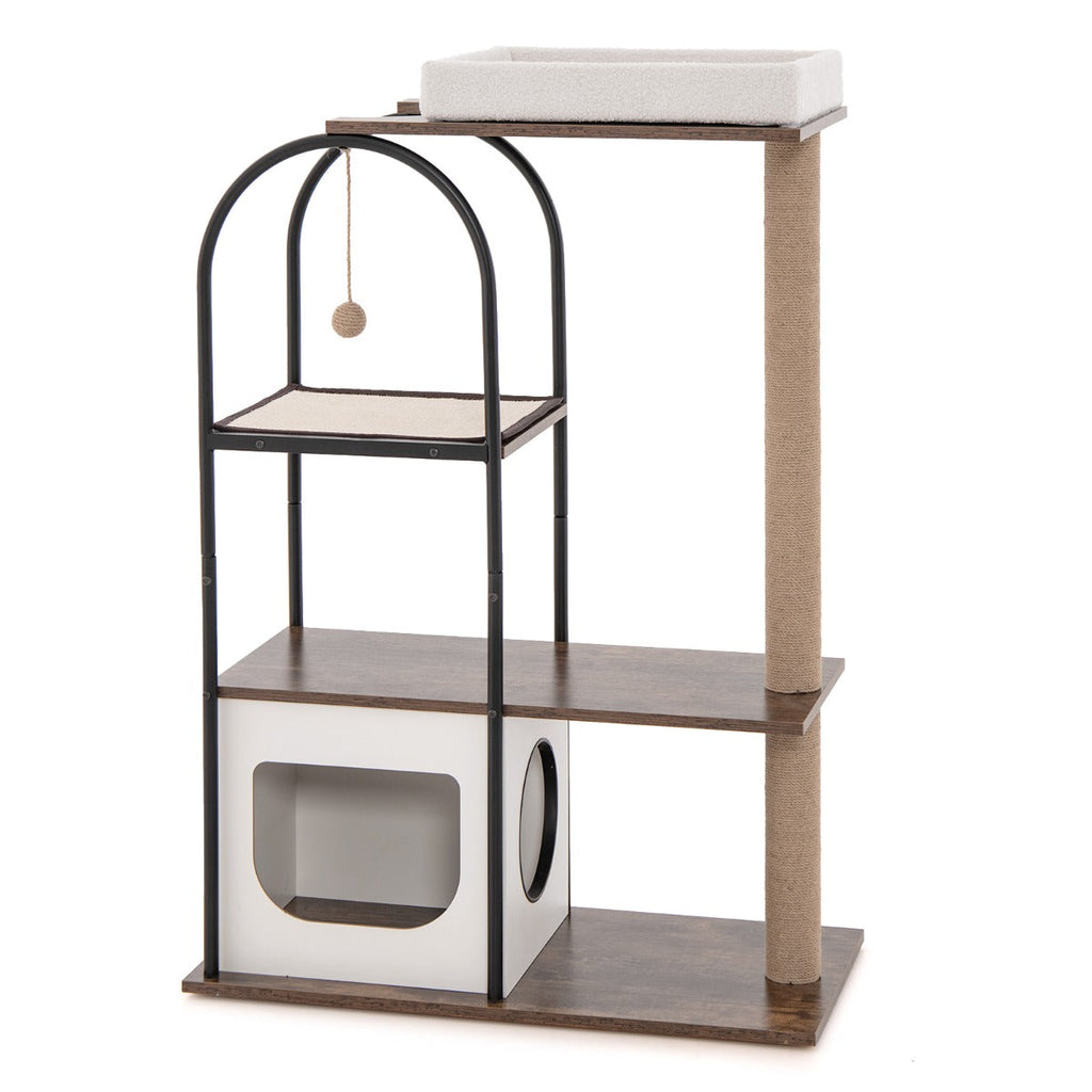 NNECW 118 CM Tall Cat Tree Tower Top Perch Cat Bed with Metal Frame-White