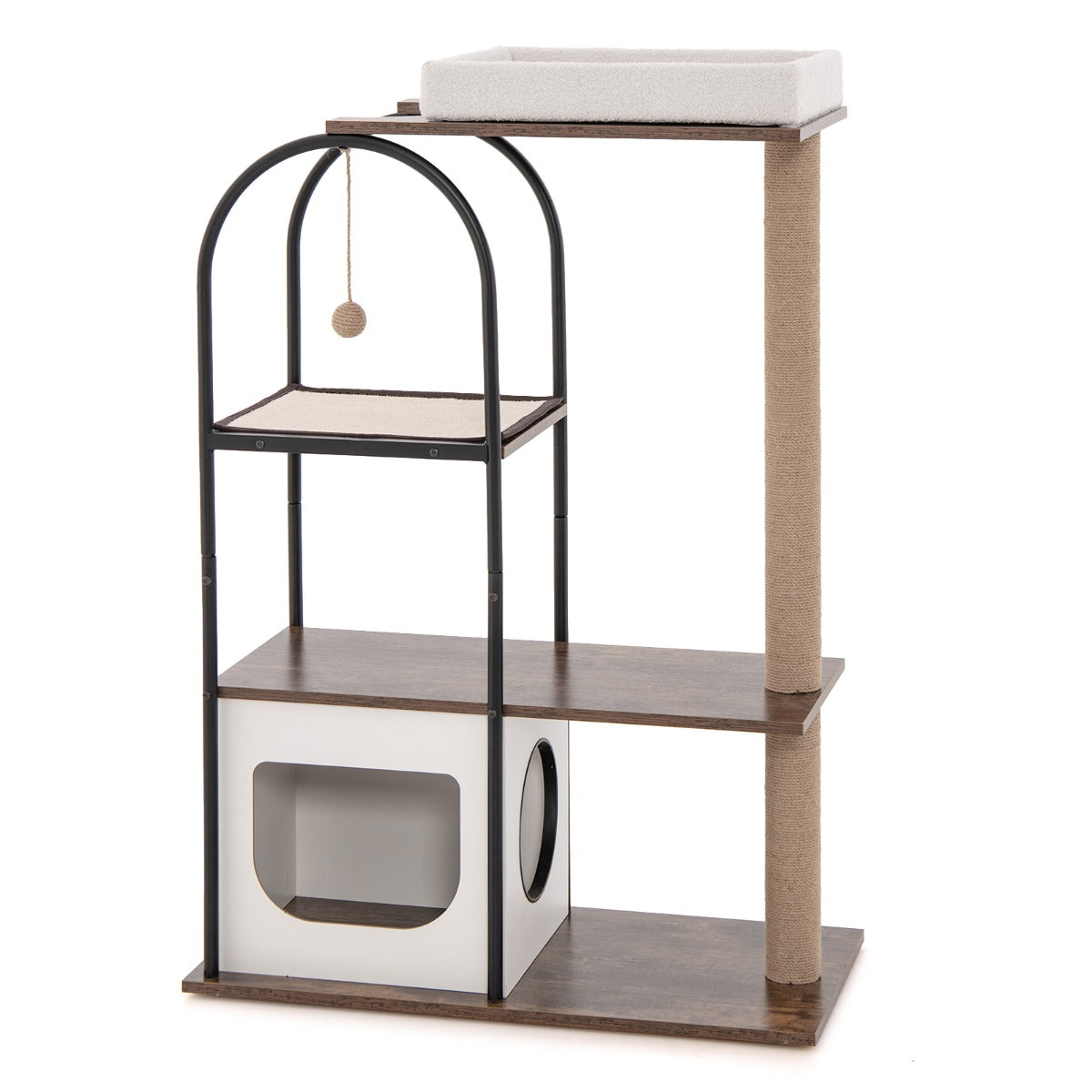 NNECW 118 CM Tall Cat Tree Tower Top Perch Cat Bed with Metal Frame-White