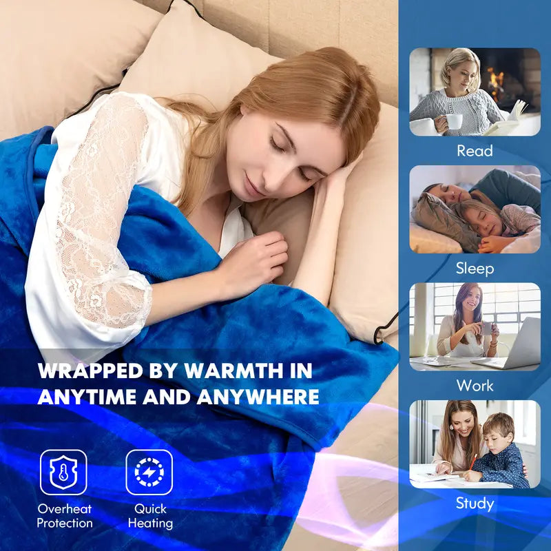 NNETM Heated Electric Throw Blanket - Double-Sided Flannel