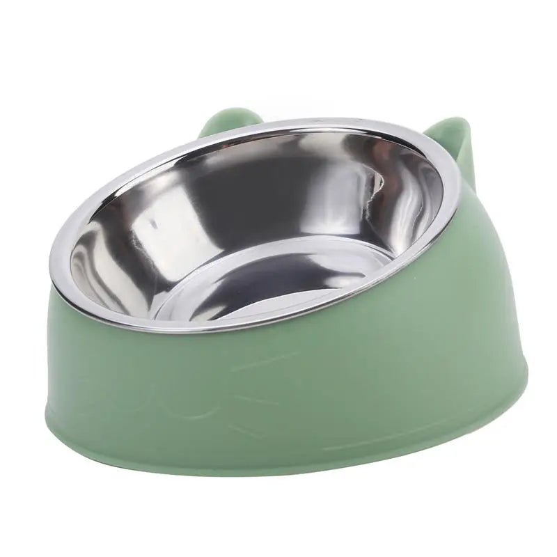Stylish Stainless Steel Cat Bowl - Creative Inclined Design for Happy Feeding