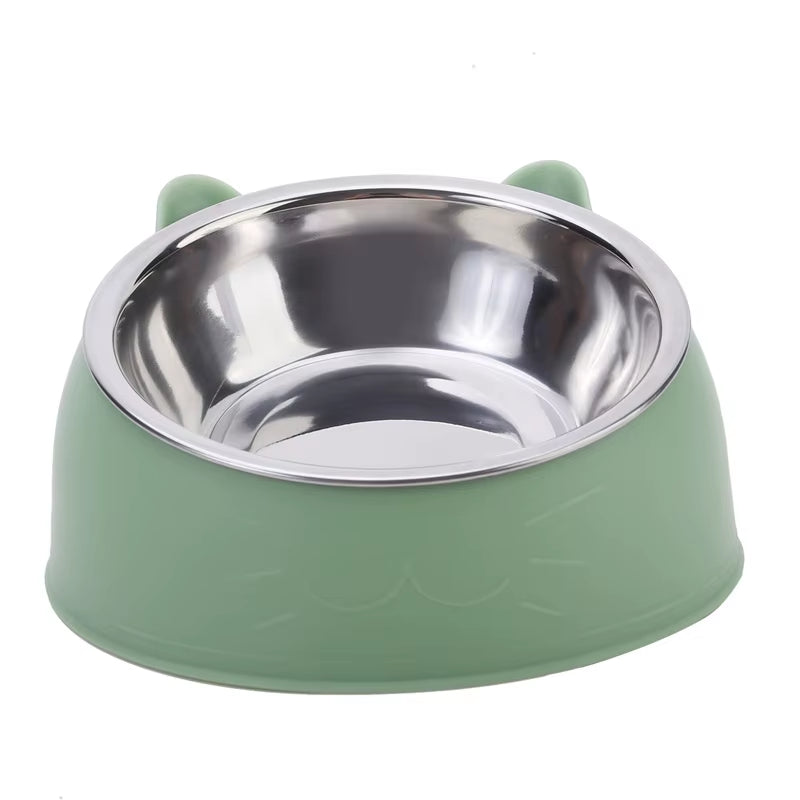 Stylish Stainless Steel Cat Bowl - Creative Inclined Design for Happy Feeding