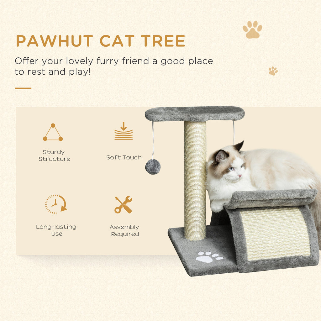 Cat Tree with Sisal Scratching Post, Cat Tower for Kittens, Small Cat Condo with Rotatable Top Bar, Tunnel, Dangling Balls, Grey