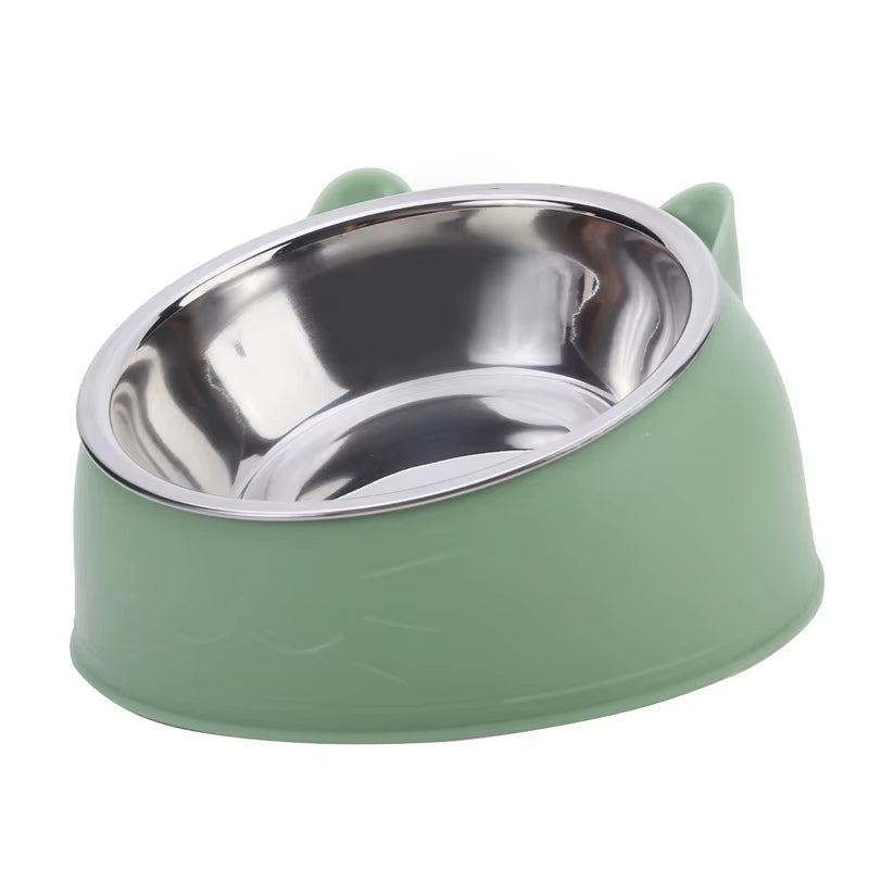 Stylish Stainless Steel Cat Bowl - Creative Inclined Design for Happy Feeding