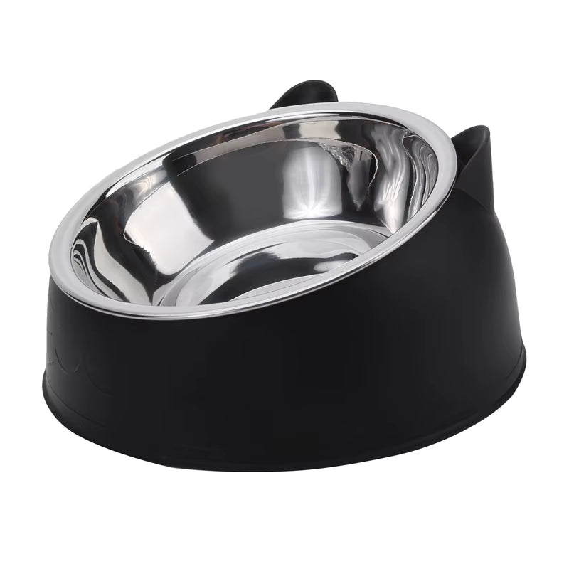 Stylish Stainless Steel Cat Bowl - Creative Inclined Design for Happy Feeding