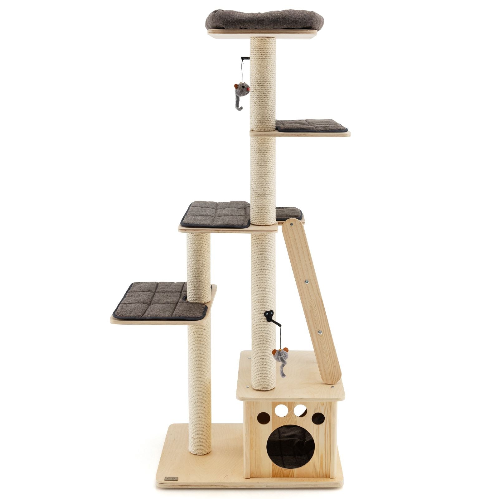 Modern Wooden Cat Tree Tower with Cat House