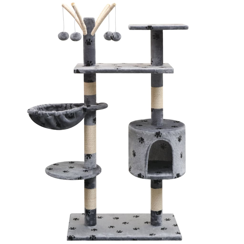 NNEVL Cat Tree with Sisal Scratching Posts 125 cm Paw Prints Grey