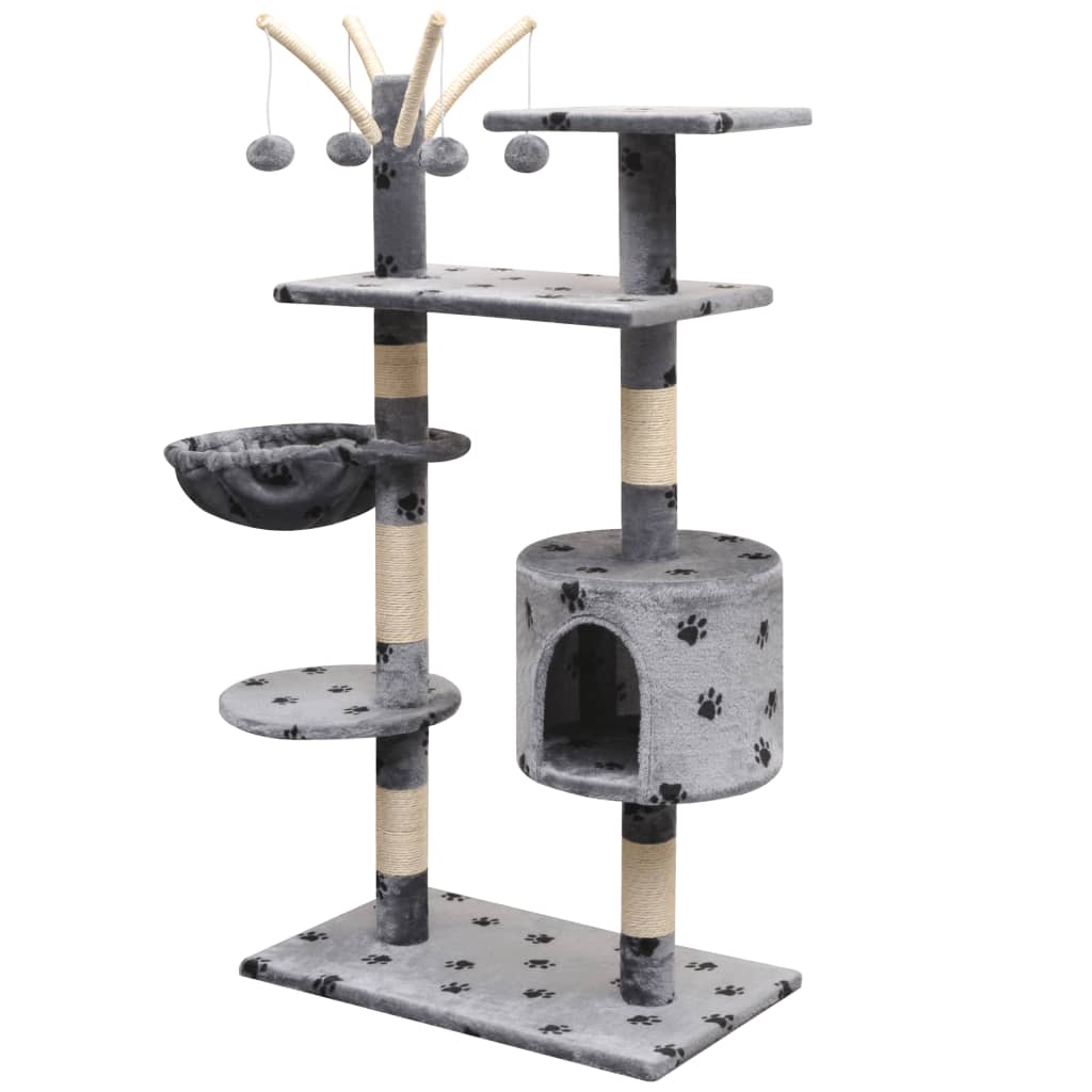 NNEVL Cat Tree with Sisal Scratching Posts 125 cm Paw Prints Grey