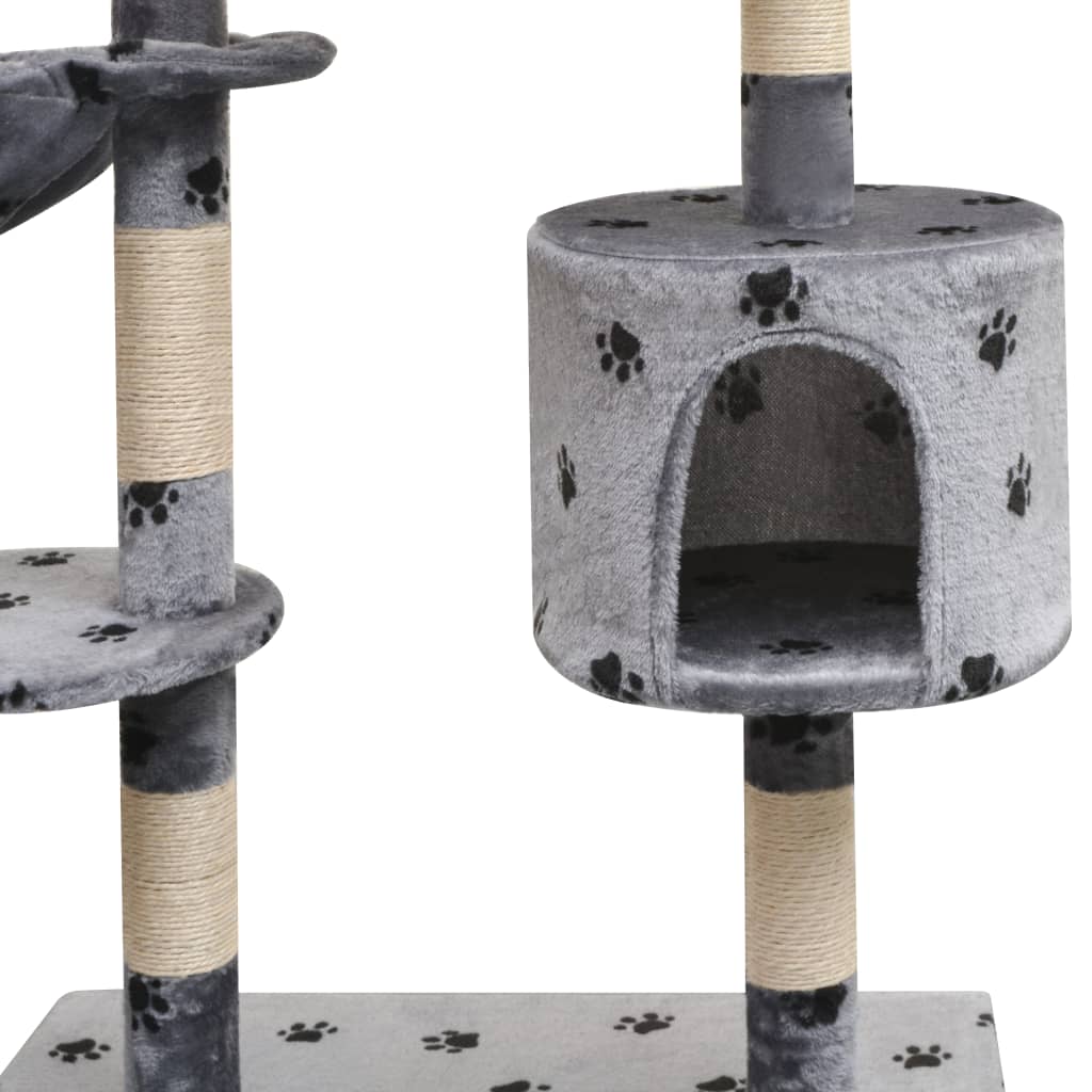 NNEVL Cat Tree with Sisal Scratching Posts 125 cm Paw Prints Grey