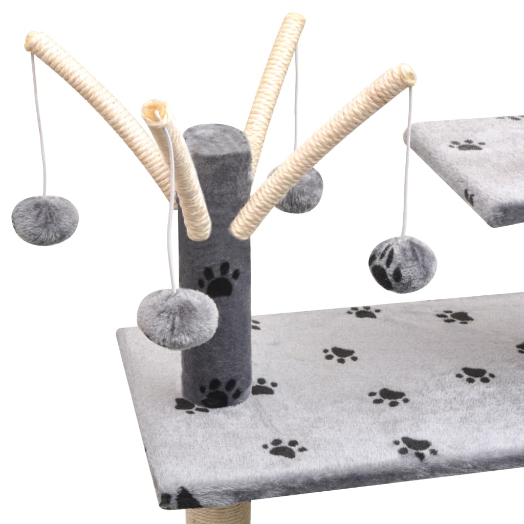NNEVL Cat Tree with Sisal Scratching Posts 125 cm Paw Prints Grey
