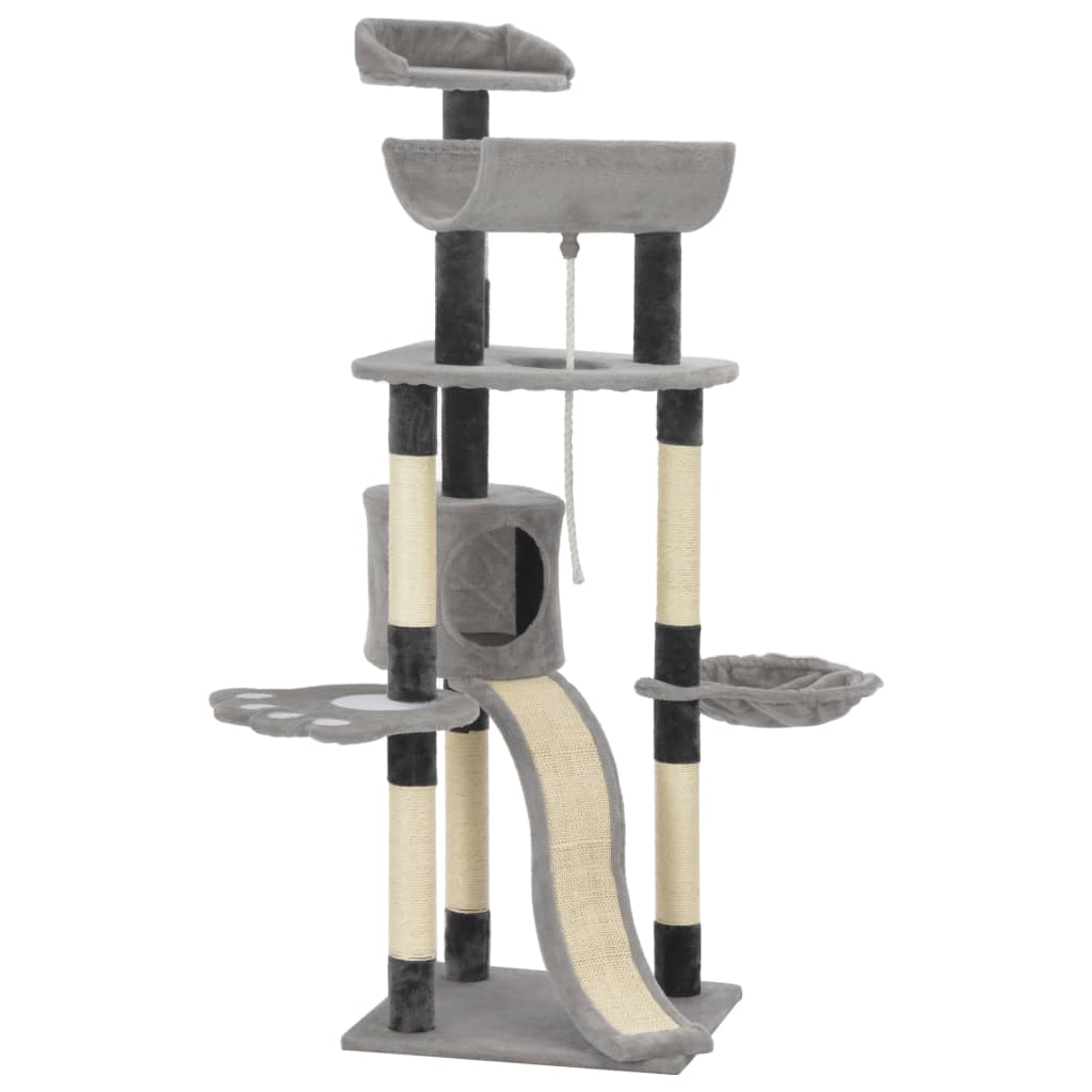 NNEVL Cat Tree with Sisal Scratching Posts Grey 145 cm