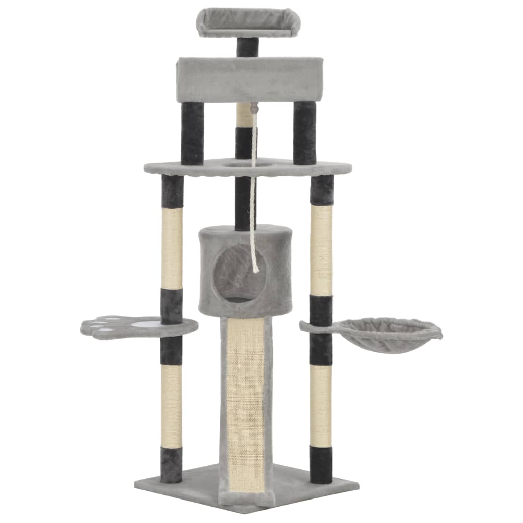 NNEVL Cat Tree with Sisal Scratching Posts Grey 145 cm