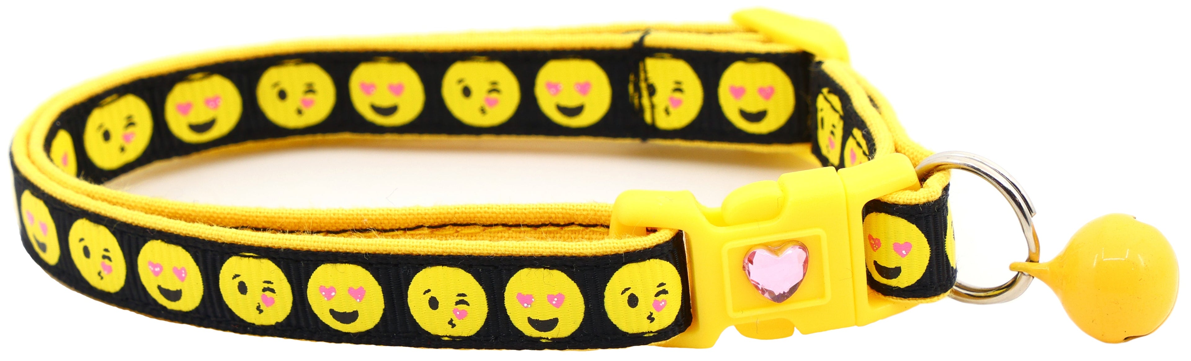 Love Smiley Faces on Black Cat Collar
