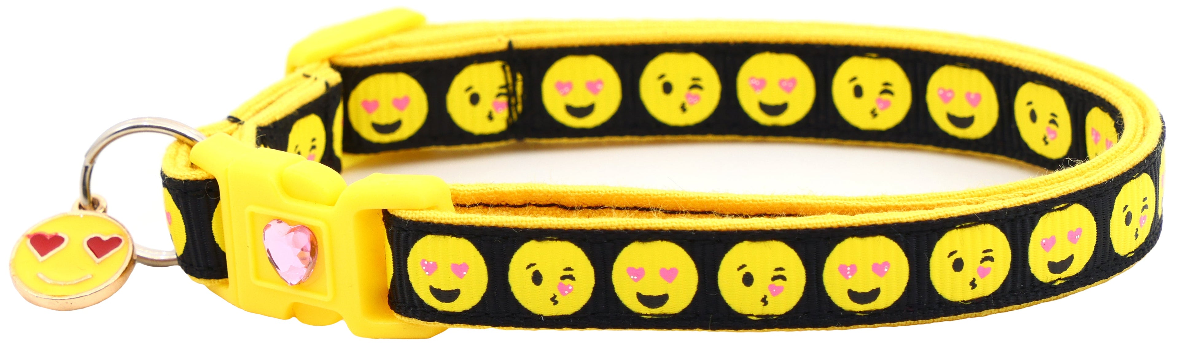Love Smiley Faces on Black Cat Collar