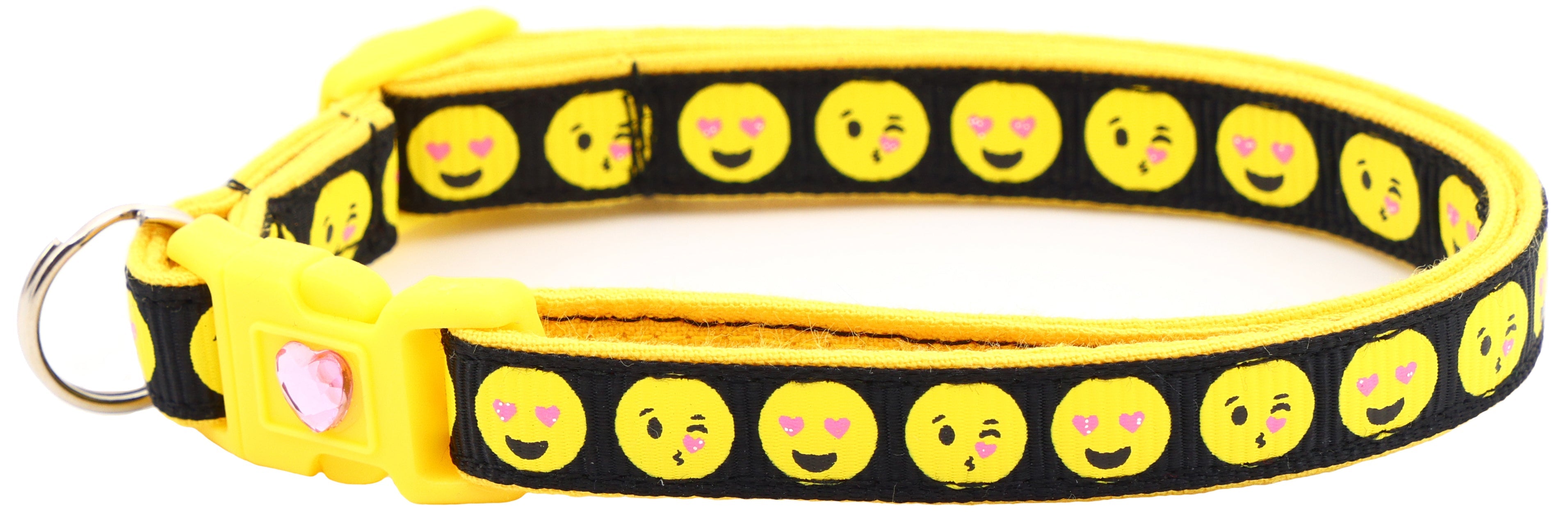 Love Smiley Faces on Black Cat Collar