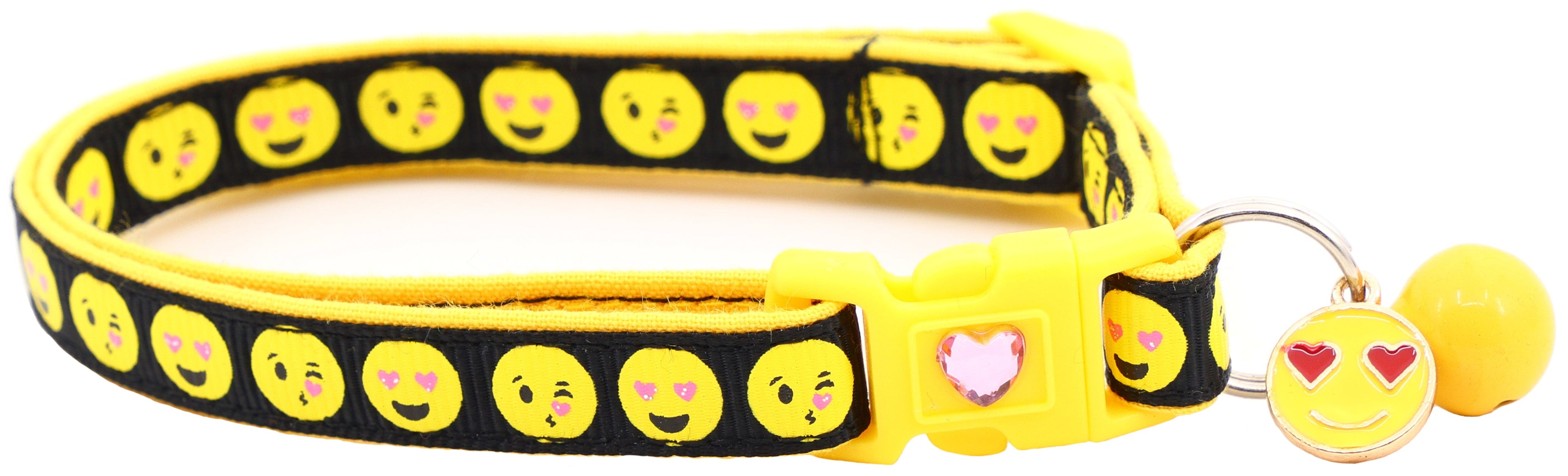 Love Smiley Faces on Black Cat Collar