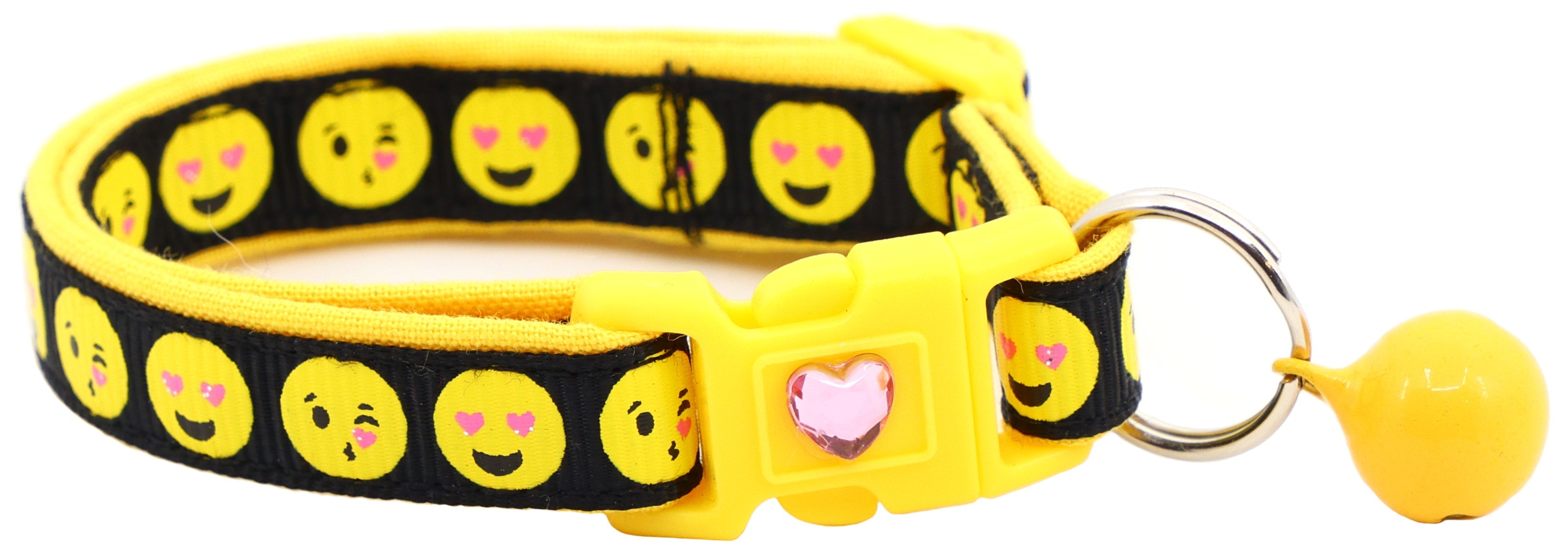 Love Smiley Faces on Black Cat Collar