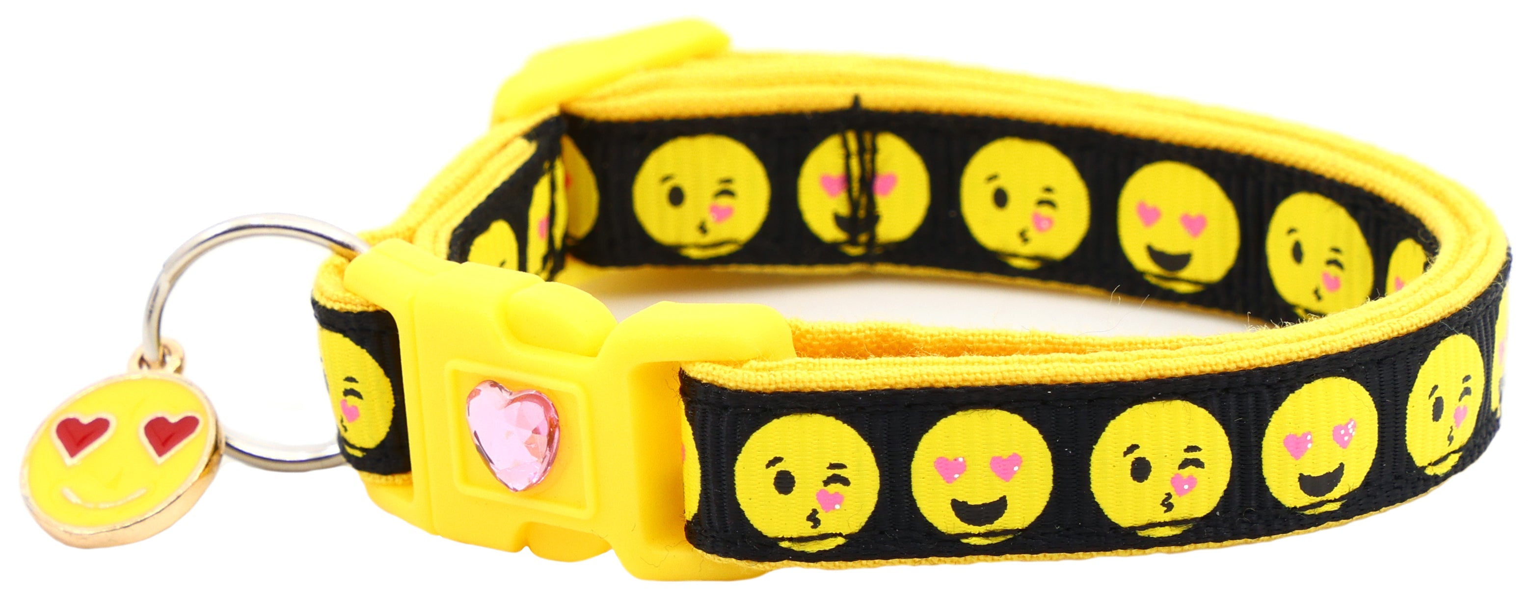 Love Smiley Faces on Black Cat Collar