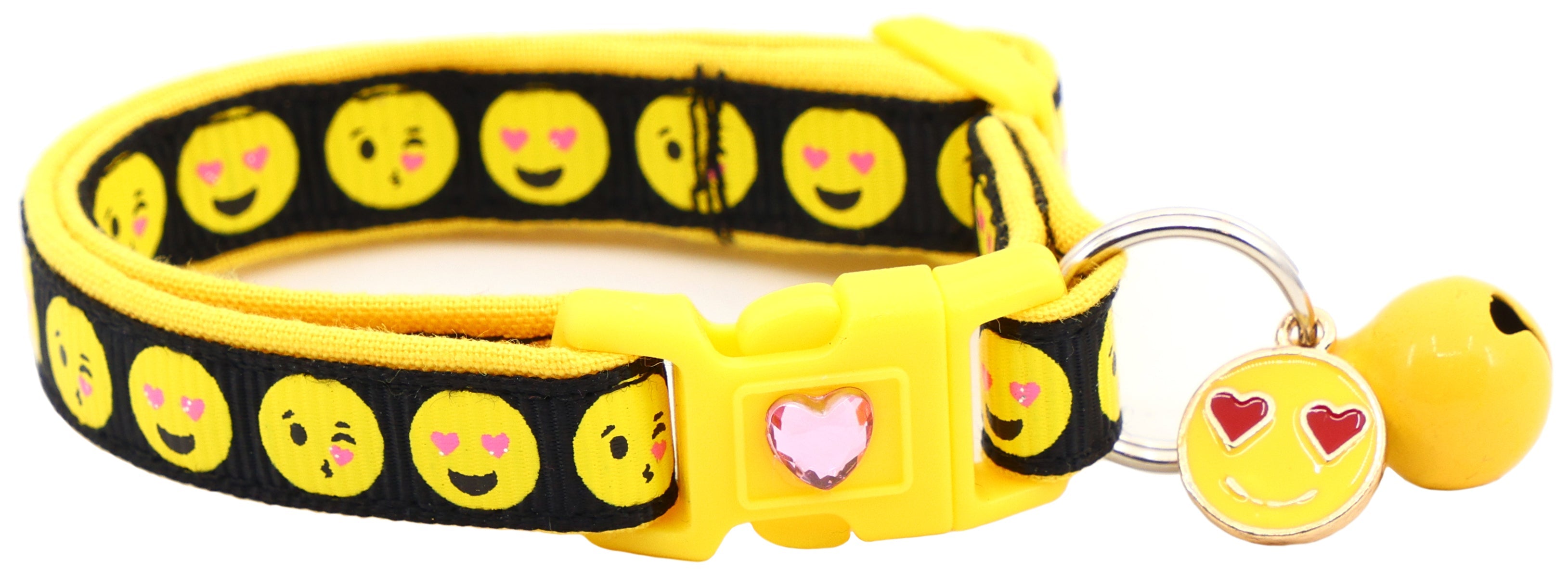 Love Smiley Faces on Black Cat Collar