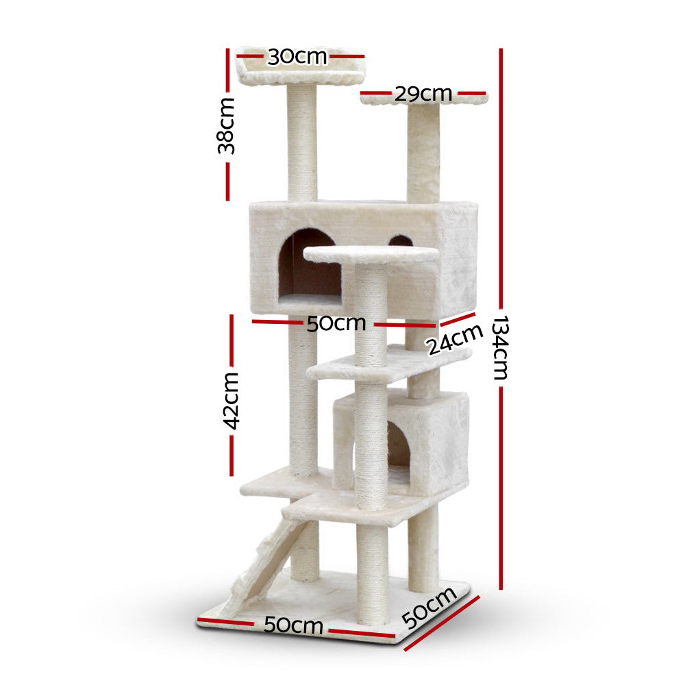 NNEDSZ Cat Tree 134cm Trees Scratching Post Scratcher Tower Condo House Furniture Wood Beige