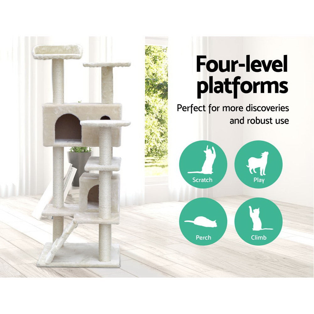 NNEDSZ Cat Tree 134cm Trees Scratching Post Scratcher Tower Condo House Furniture Wood Beige