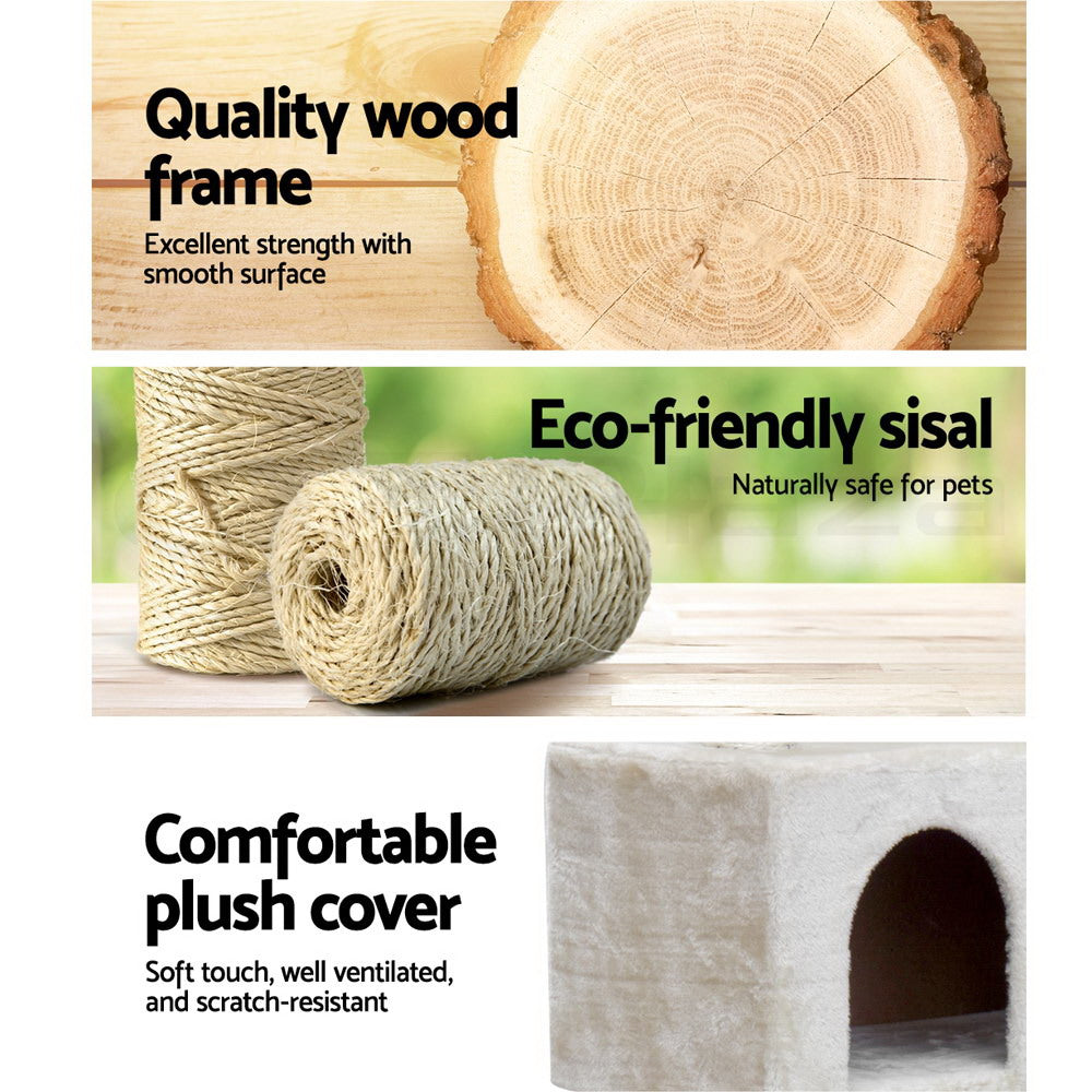 NNEDSZ Cat Tree 134cm Trees Scratching Post Scratcher Tower Condo House Furniture Wood Beige