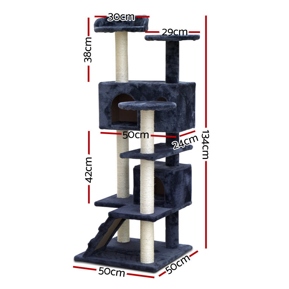 NNEDSZ Cat Tree 134cm Trees Scratching Post Scratcher Tower Condo House Furniture Wood Grey