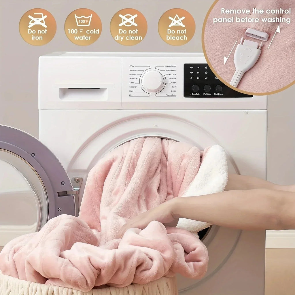 150x180cm Soft Pink Heated Electric Blanket with 6 Heating Levels