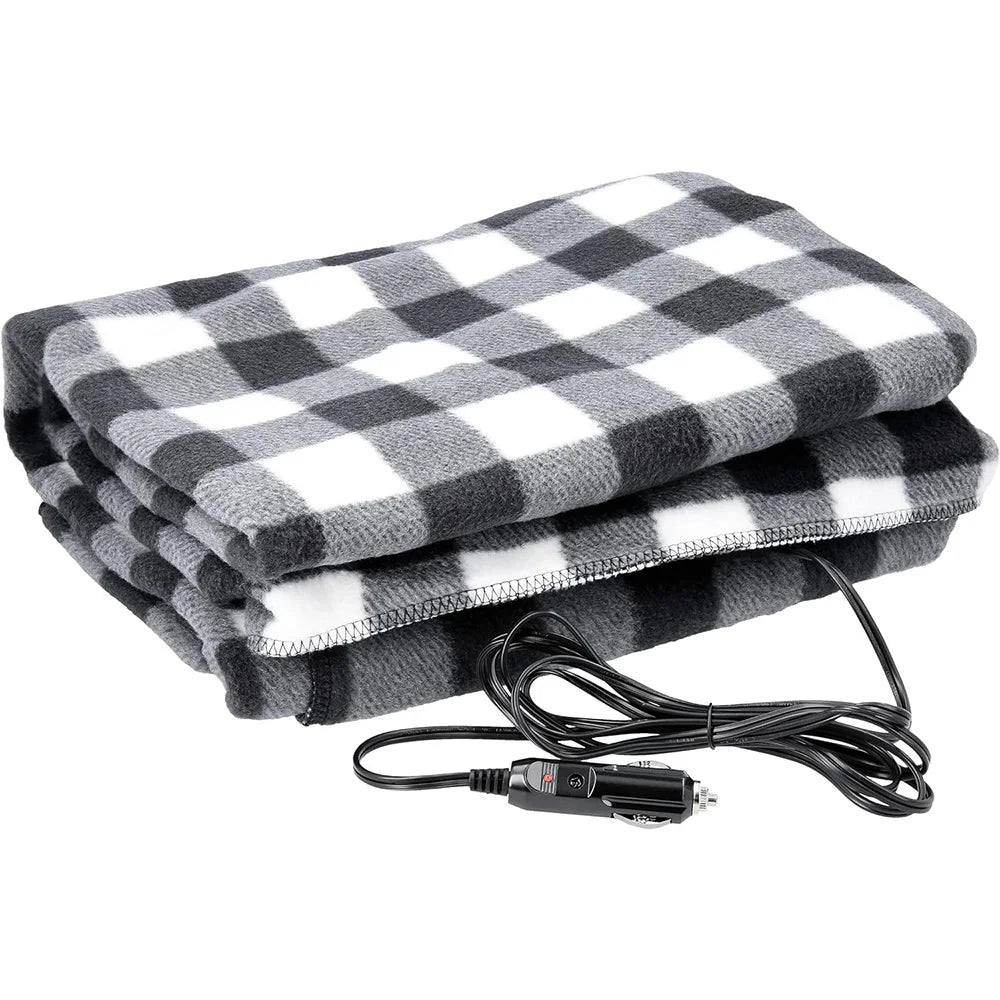Premium Cozy Car Heating Blanket - 12V Heated Fleece Travel Throw