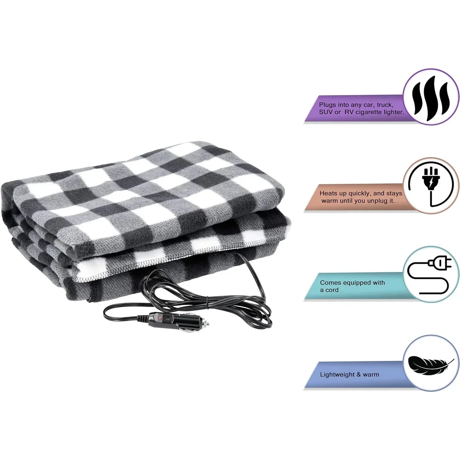 Premium Cozy Car Heating Blanket - 12V Heated Fleece Travel Throw