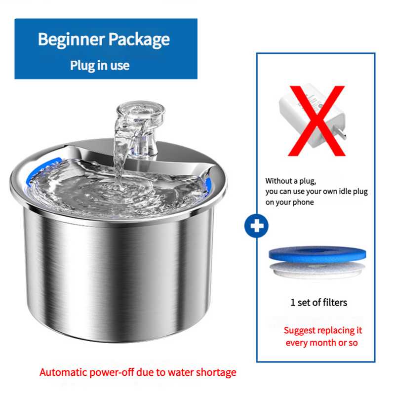 NNEDSZ Beginner Package Stainless Steel Pet Water Fountain with Automatic Power-Off -Plug Not Included