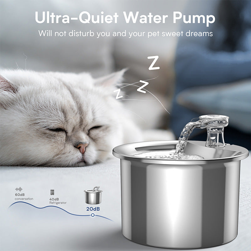 NNEDSZ Intelligent Stainless Steel Pet Water Fountain with Smart Sensor, USB Plug, and Auto Power-Off Function