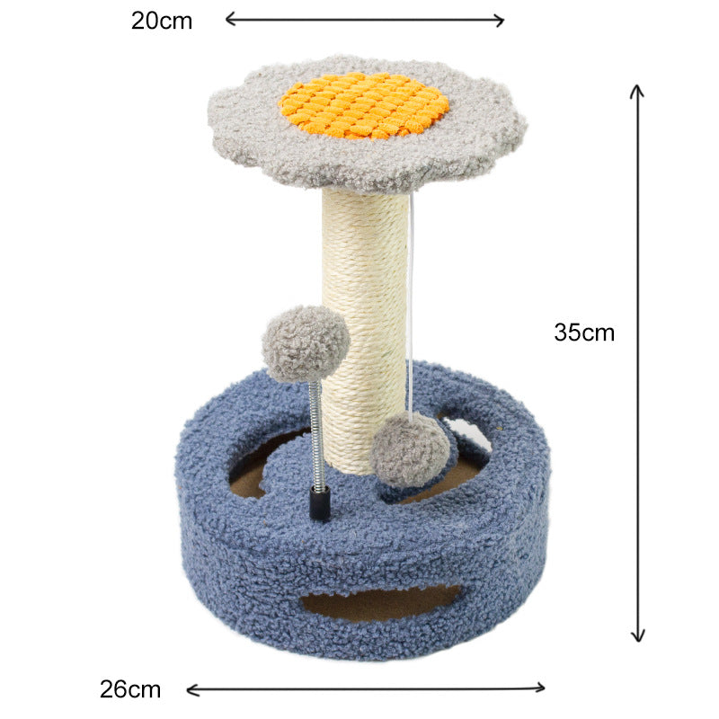 NNEDSZ Blue-grey Interactive Cat Scratching Post with Playful Ball Toys, Flower Design - 35cm Height, 26cm Base