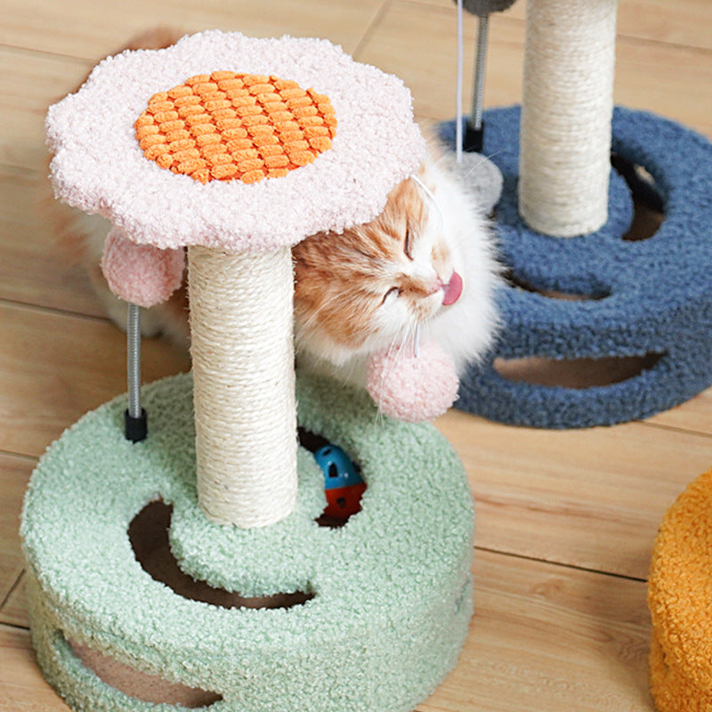 NNEDSZ Avocado Interactive Cat Scratching Post with Playful Ball Toys, Flower Design - 35cm Height, 26cm Base