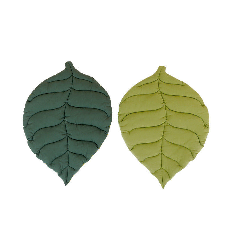 NNEDSZ 2 Pcs Green Leaf-Shaped Pet Sleeping Mat - Durable Dog Floor Pad & Cat Bed for Sleeping and Playtime