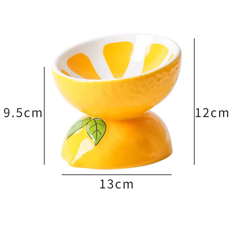 NNEDSZ Ceramic Elevated Pet Food Bowl - Cute Lemon Pattern Design for Cats and Small Dogs