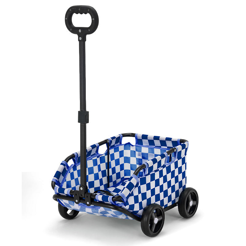 NNEDSZ Blue Foldable Pet Travel Wagon for Small Dogs - Lightweight and Portable