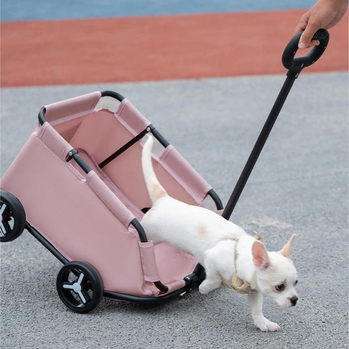 NNEDSZ Blue Foldable Pet Travel Wagon for Small Dogs - Lightweight and Portable