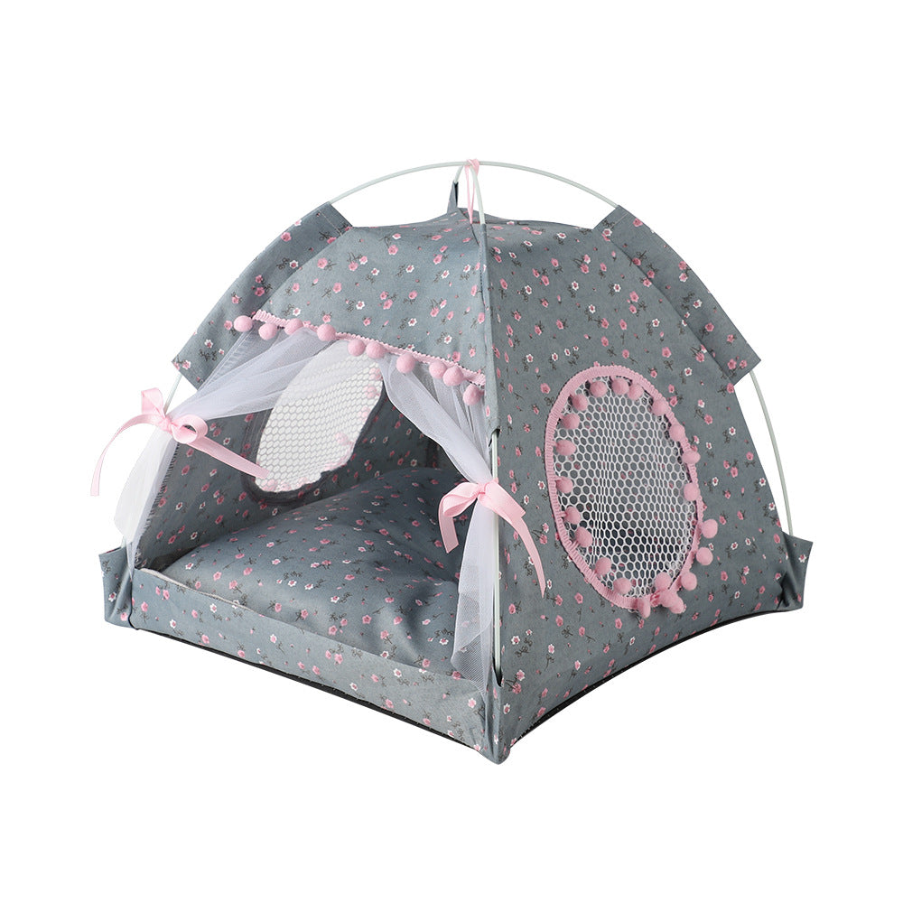 NNEDSZ Gray floral Portable Folding Pet Tent - Summer Cat & Dog Shelter with Mesh Window, Lightweight and Breathable, Ideal for Travel & Home Use 40x40x35CM