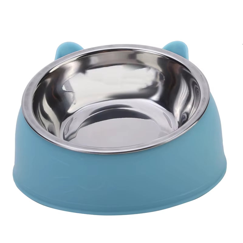 Stylish Stainless Steel Cat Bowl - Creative Inclined Design for Happy Feeding