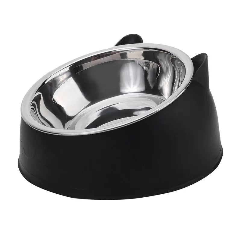 Stylish Stainless Steel Cat Bowl - Creative Inclined Design for Happy Feeding