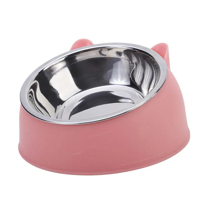 Stylish Stainless Steel Cat Bowl - Creative Inclined Design for Happy Feeding
