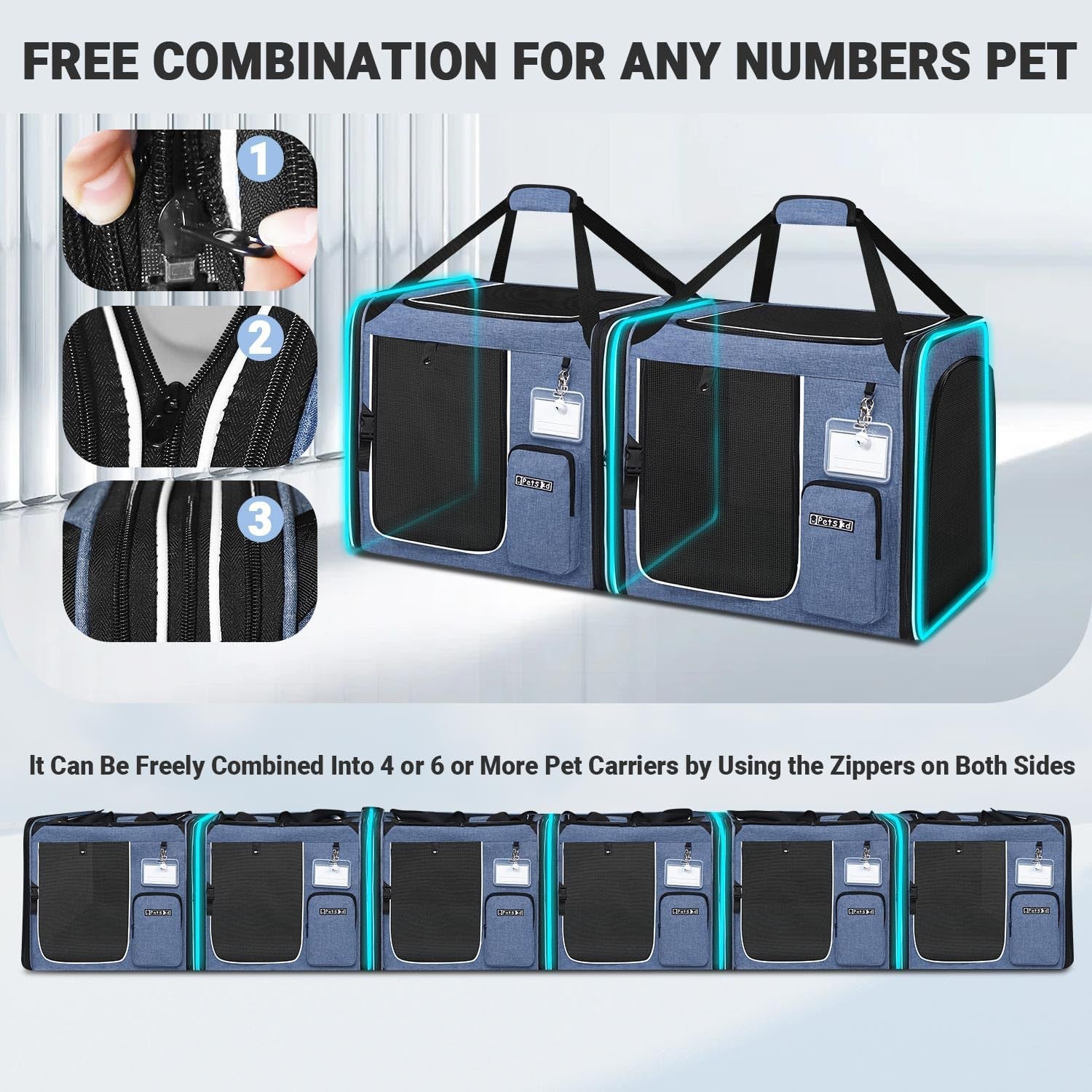 Portable Double Cat Carrier with Litter Box (Blue)