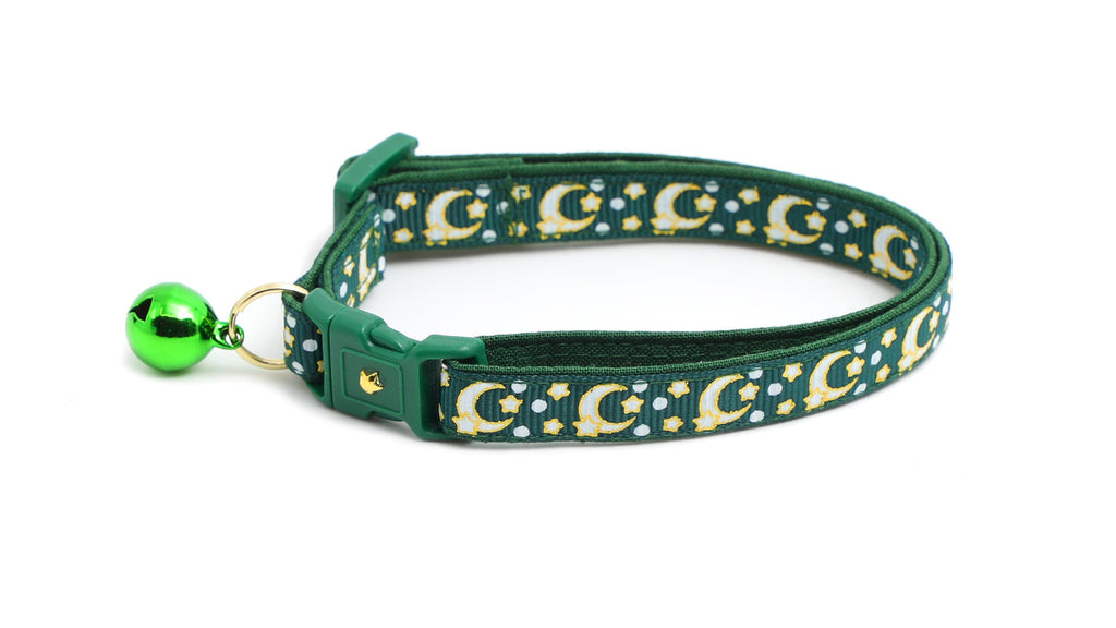 Gold Moons and Stars on Dark Green Cat Collar