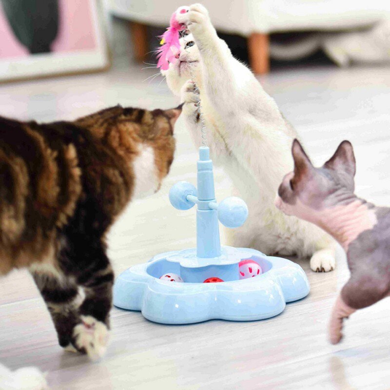 Pet Cat Stick Toy Funny Tower Tracks Disc Cat Tracks Toys Training Intelligence Amusement Plate Cat Ball Toys For Cats Kitten