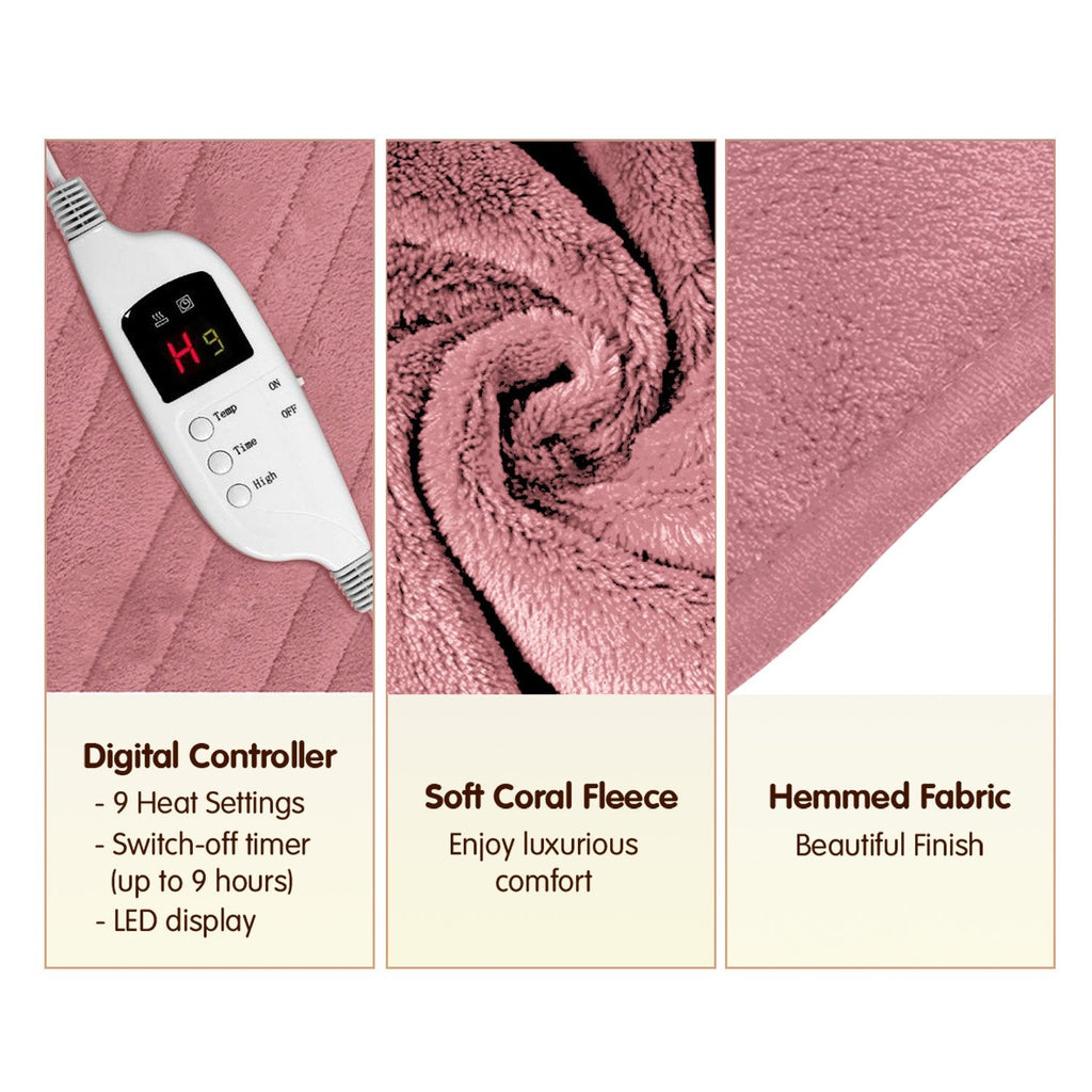 NNEDPE Heated Electric Blanket Throw Rug Coral Warm Fleece Pink